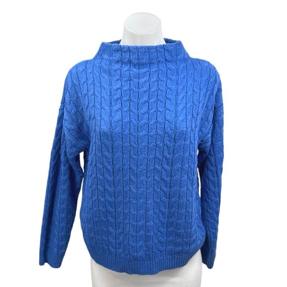 MNG Mango Blue Cable Knit Funnel Neck Long Sleeve Sweatshirt Sweater Top Size S - Picture 1 of 3